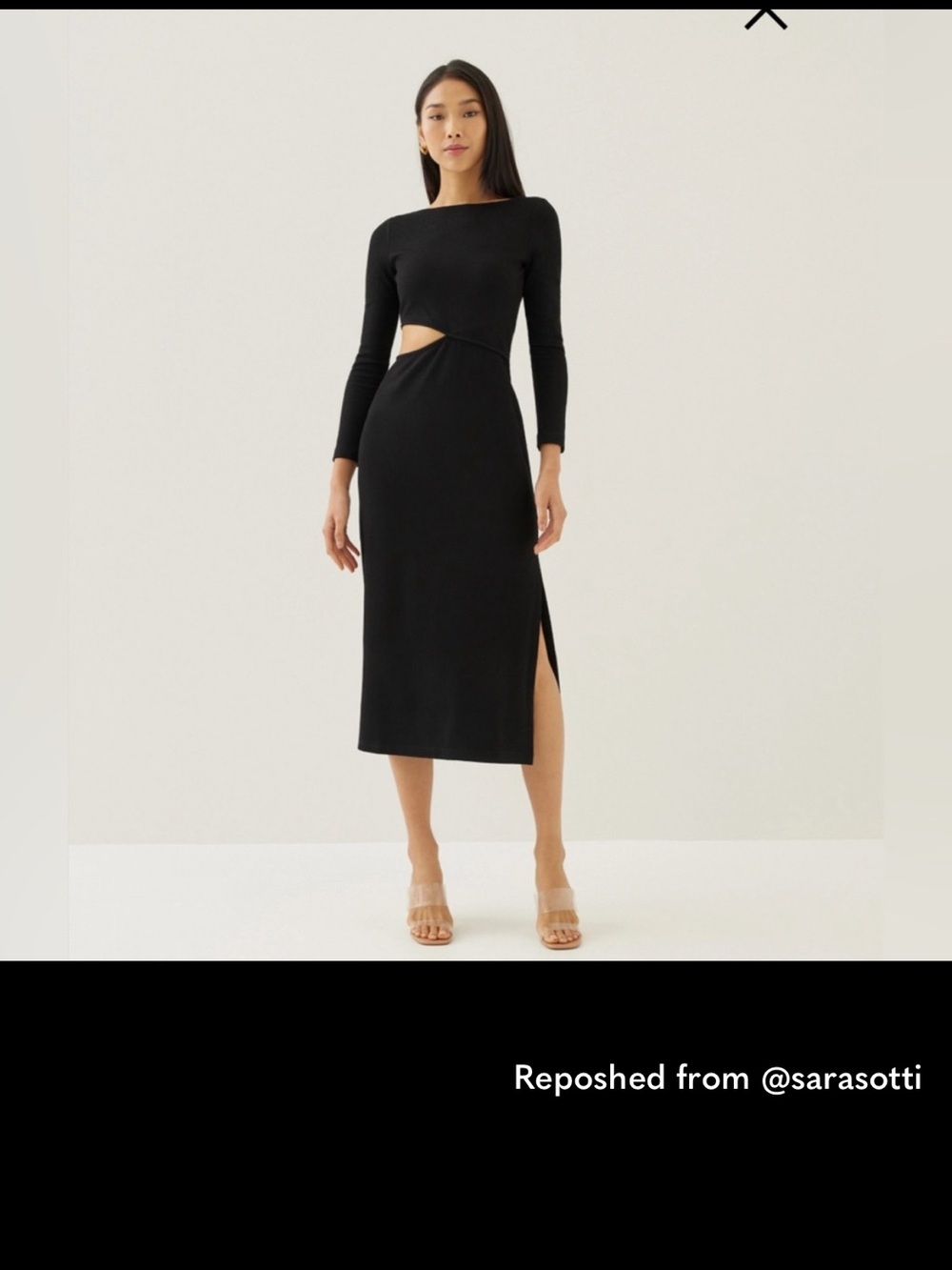 Long Sleeve Black Midi Dress with Side Cutout